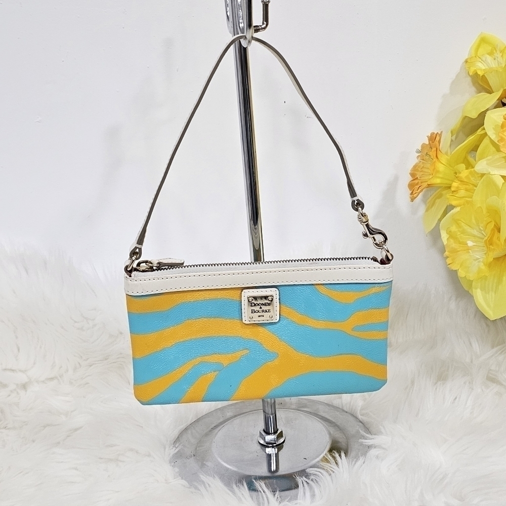 Dooney & Bourke  clutche yellow white and blue